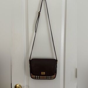 Burberry Nova Check Canvas and Brown Leather Shoulder Bag
